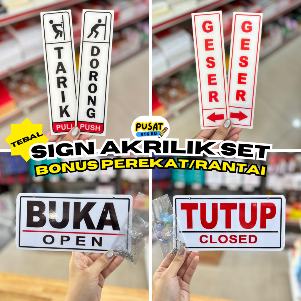 Jual (1 SET) Tempelan Gantungan Akrilik Pintu Tarik Dorong Geser Buka ...