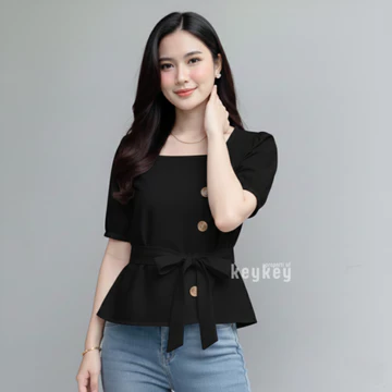 SELINE Blouse Wanita Wolfis Premium Simple Chic Atasan Wanita Korean Style Tali Ikat Pinggang