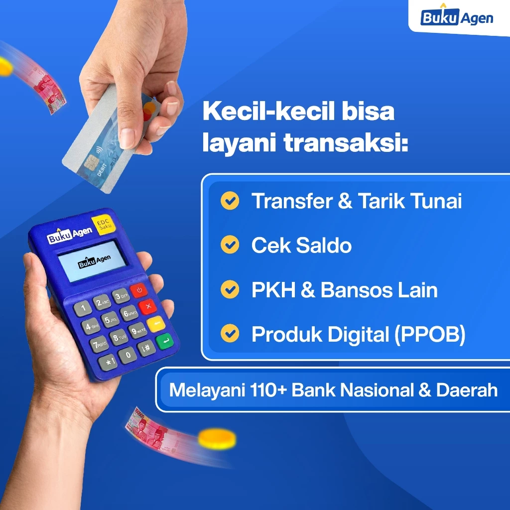 BukuAgen EDC Saku mesin transaksi mini dengan printer bluetooth untuk transfer dan tarik tunai
