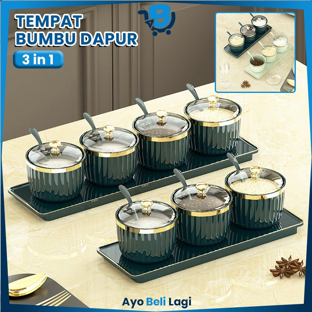 Tempat Bumbu Dapur Set Sendok 3IN1 / Wadah Bumbu Aesthetic / Penyimpanan Gula Garam Dapur Serbaguna / Kitchen Set Kotak Bumbu Minimalis ABL C1008