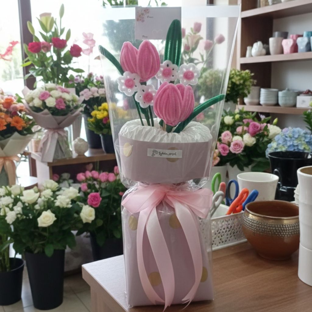 Jual round buket bunga tulip pipe cleaner | Shopee Indonesia