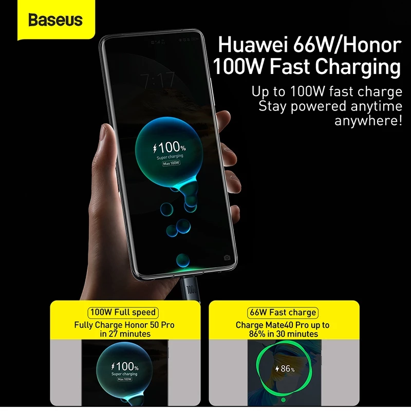 Baseus Crystal Shine Series USB to Type-C 100W Fast Charging Cable For OPPO ViVO - foto 1