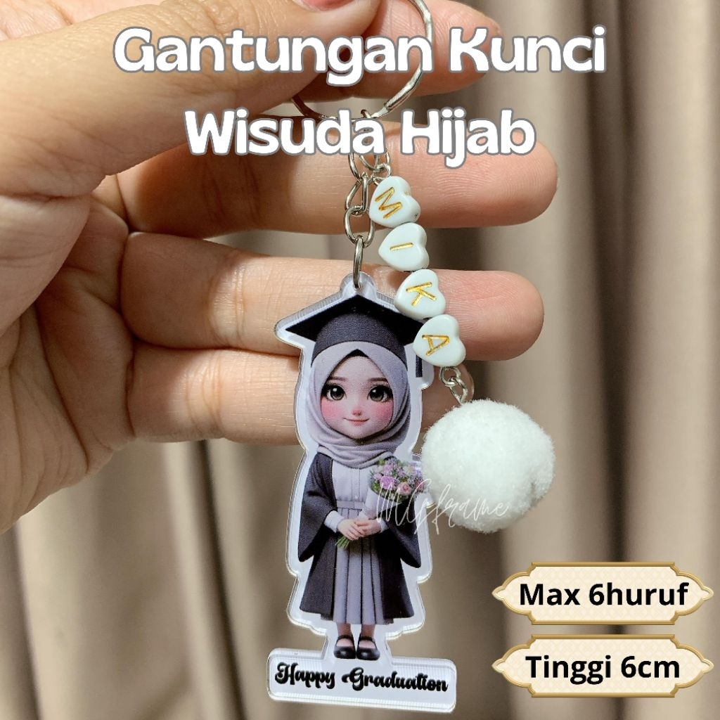 Jual Gantungan Kunci Akrilik Graduasi Lucu dengan Desain Kartun Hijab ...