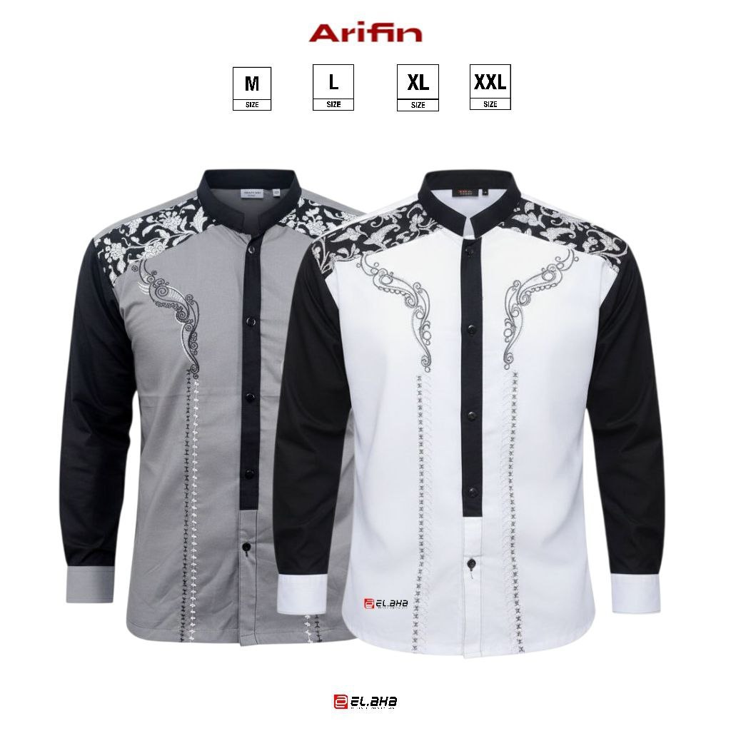 Baju Kemeja Koko Pria Dewasa Lengan Panjang Koko Bordil Kombinasi Batik M L XL