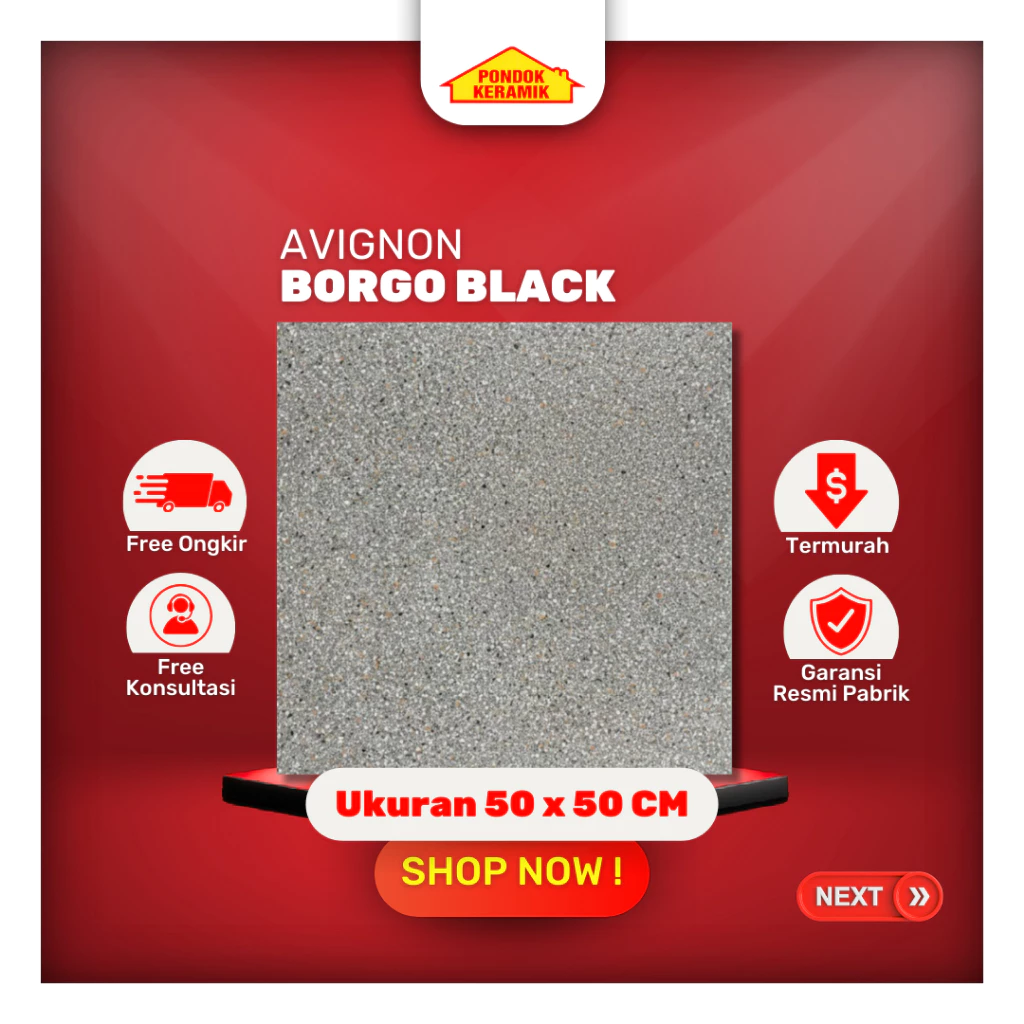 Keramik Lantai Matt 50x50 Borgo Black Motif Terazzo Warna Hitam Matt Kasar
