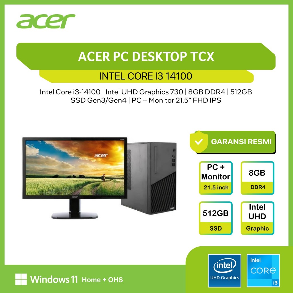Jual ACER PC DESKTOP TCX INTEL CORE I3 14100 H610 8GB 512GB WINDOWS 11 ...