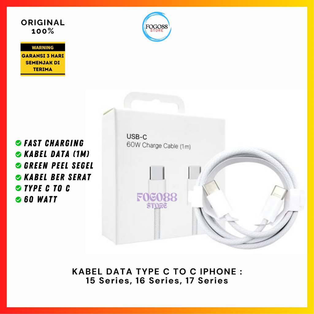 Jual Kabel Data Fast Charging Original Type C to C untuk series 15 ...