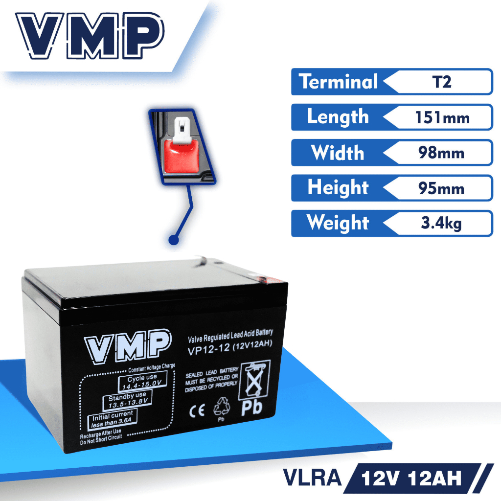 Jual VMP VP 12-12 12 VDC 12 AH Baterai Kering MF Vrla Deep Cycle UPS ...