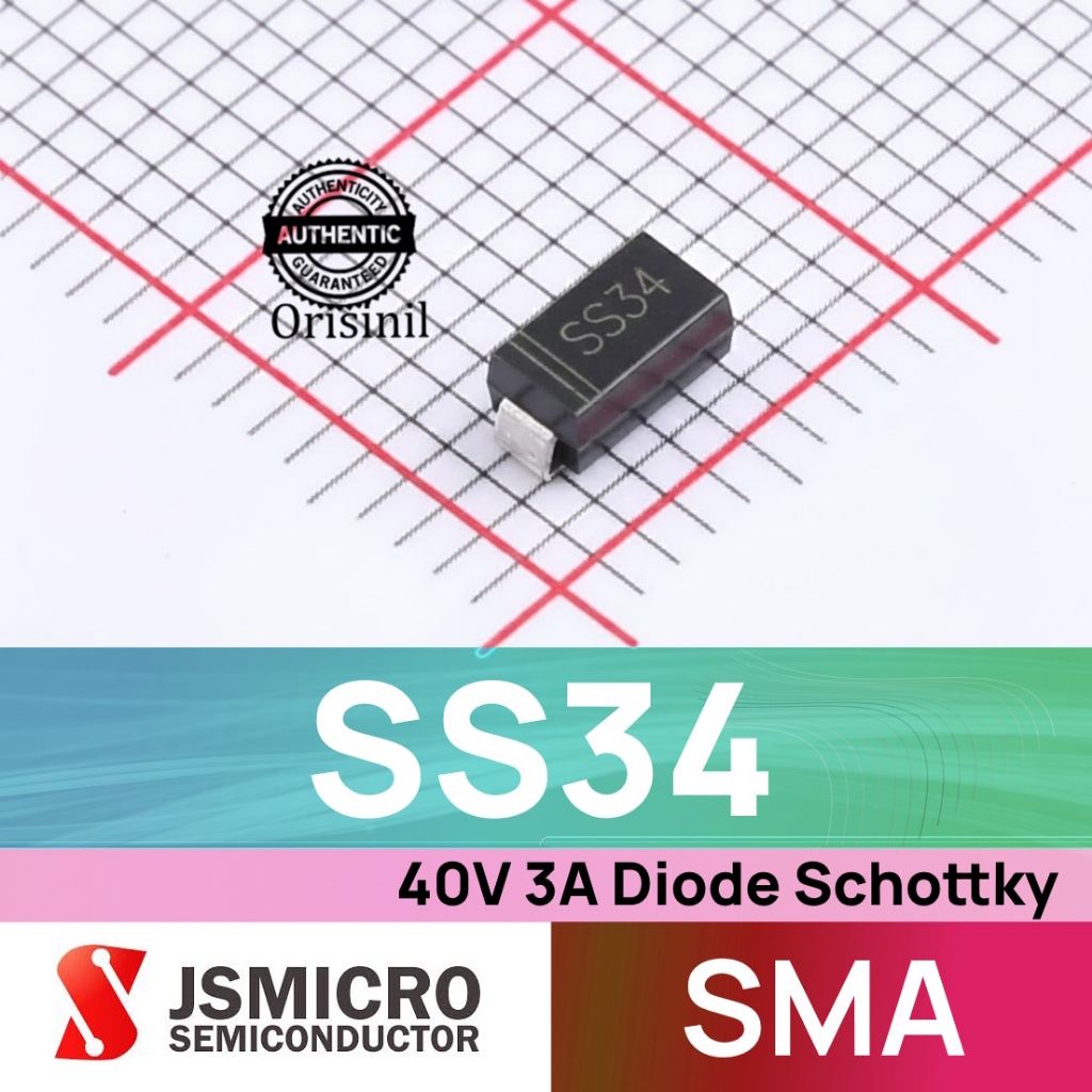 Produktbild von 10x SS34-CDI20 Schottky-Gleichrichterdiode – SMD 40V 3A DO214AA, CDIL, Impulsstrom 80A