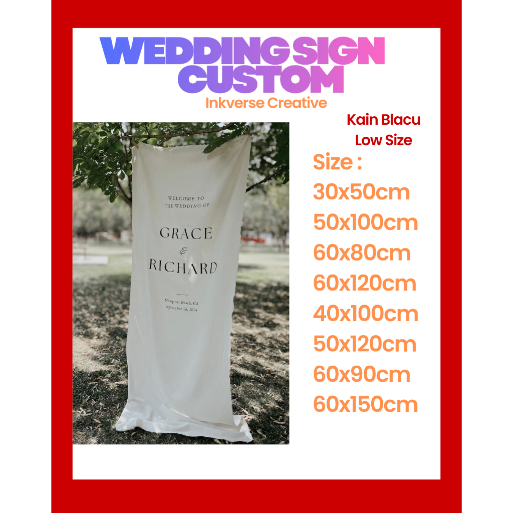 Jual Welcome Sign Wedding Kain Blacu Putih Elegan Dekorasi Pernikahan ...