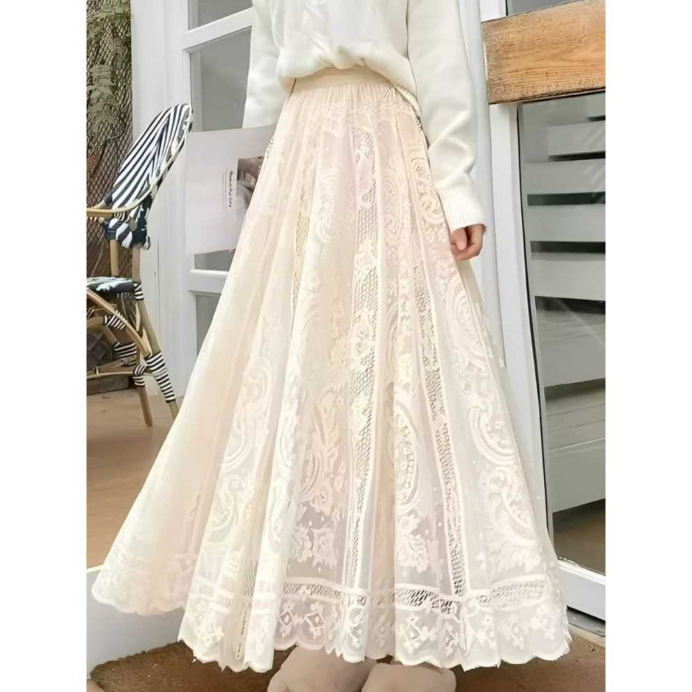 Jual Promo Ramadan Rok Brukat Full Furring Floral Korean All Size Bahan ...