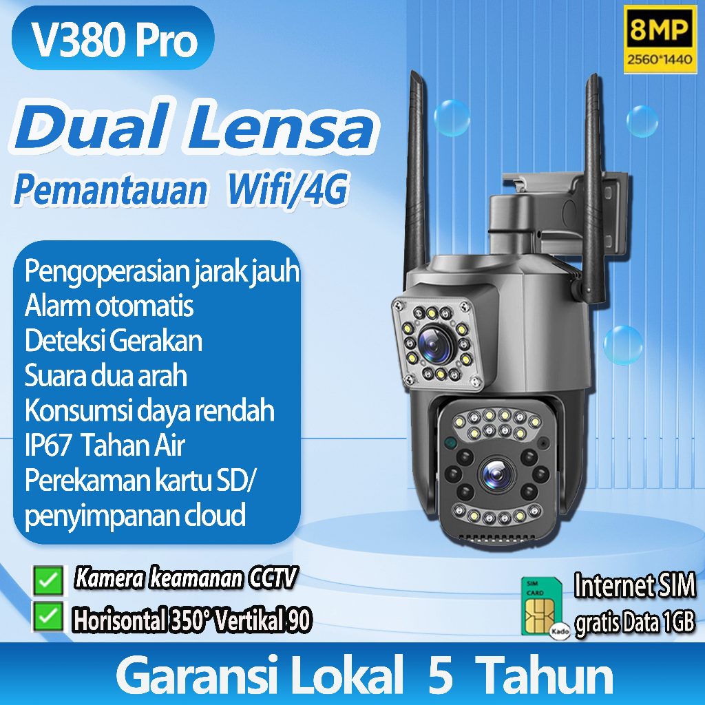 Jual V380 Pro CCTV WiFi 4K 8MP 4G SIM Kamera PTZ IP66 Tahan Air Outdoor ...