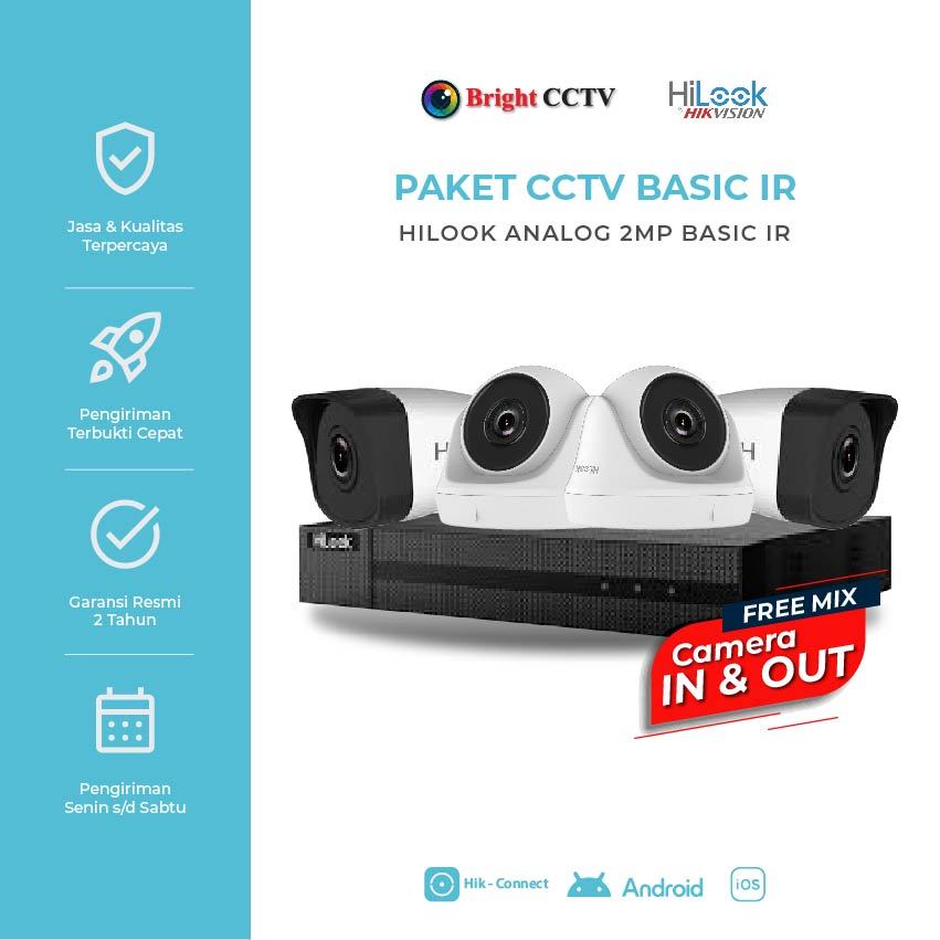 Jual PAKET CCTV HILOOK 4 CHANNEL 2MP BASIC IR ANALOG - FREEMIX CAMERA ...