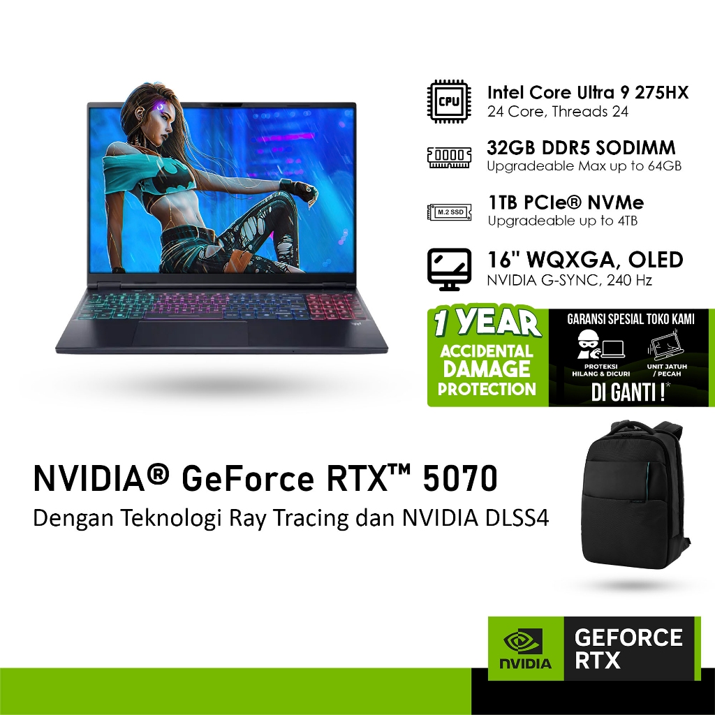 ACER PREDATOR HELIOS NEO OLED 16S PHN16S-71-91EV GeForce RTX™ 5070 8GB - AI ULTRA 9 275HX 32GB 1TB WINDOWS 11 16.0WQXGA 240HZ