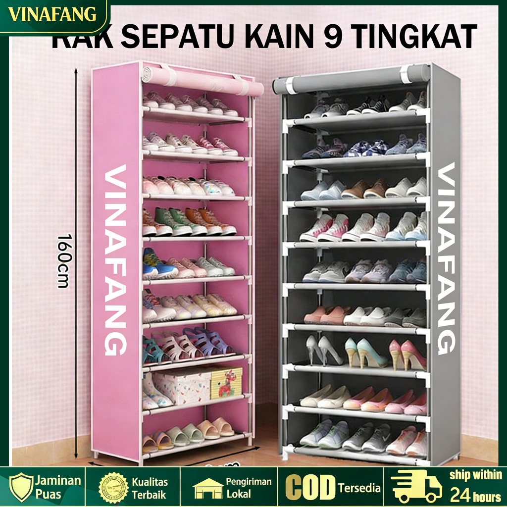 Jual VINAFANG Rak Sepatu Kain 10 Susun 9 Rangka Portable Multifungsi ...