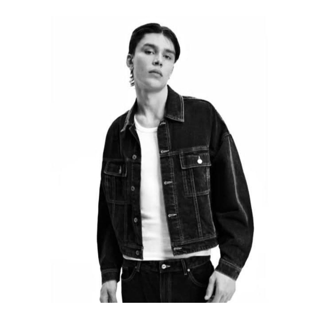 Jual work shirt jacket SOULSKY black jacket denim boxy fit | Shopee ...