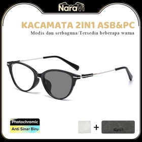 NaraVi Paket Lengkap 2in1 Kacamata Photochromic Anti Radiasi Kacamata Wanita Pria Sunglasses