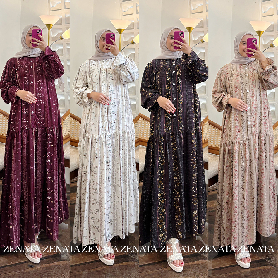 Gamis Rayon Amanda Terbaru Dress Kancing Motif Rayon Bahan Premium Jumbo Busui By Zenata