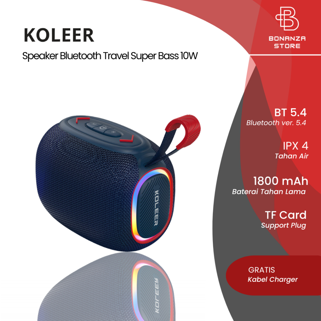 Jual KOLEER Speaker Bluetooth Travel Super Bass 10W IPX4 Tahan Air ...