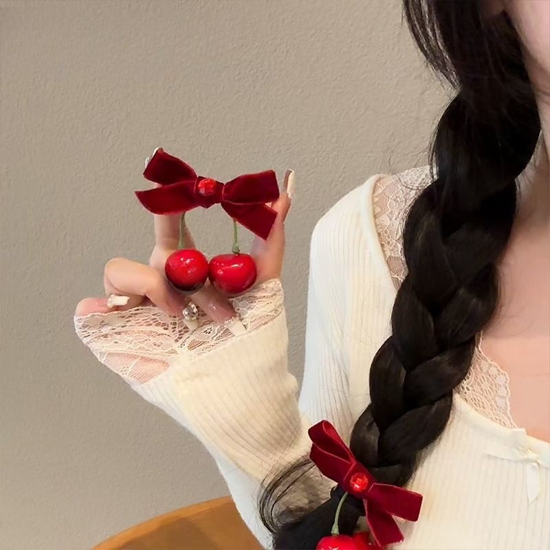 Jual Jepit Rambut Pita Ceri Premium Warna Merah Cherry Bow Hair Clip ...