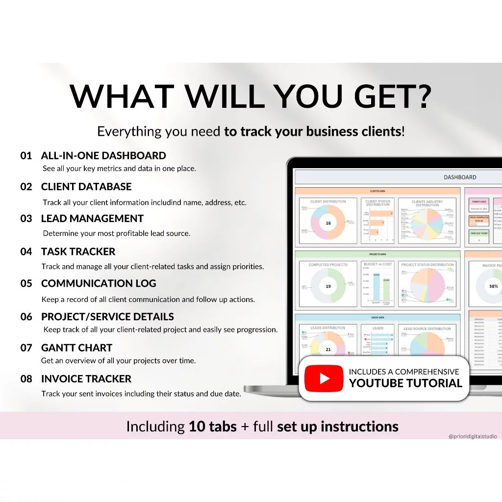 Jual Template Client Tracker Spreadsheet for Small Business w/ Task ...