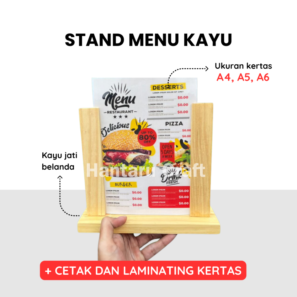 Jual Stand Menu Kayu Cafe Resto A4 A5 A6 | Display Menu Meja Jati ...