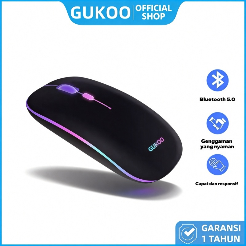Jual GUKOO Tahan Lama! Mouse Bluetooth 5.0 Rechargeable, LED RGB Indah ...