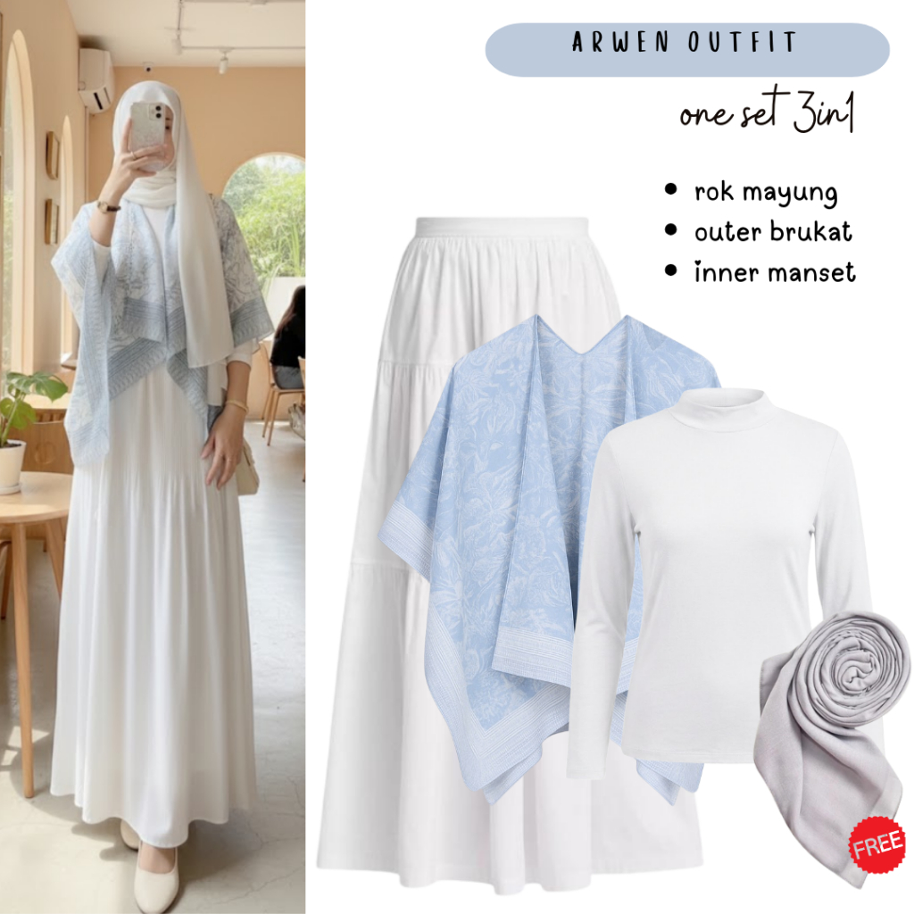 Jual One Set Wanita Kekinian | Outer Arwen, Inner Manset, Rok Susun ...