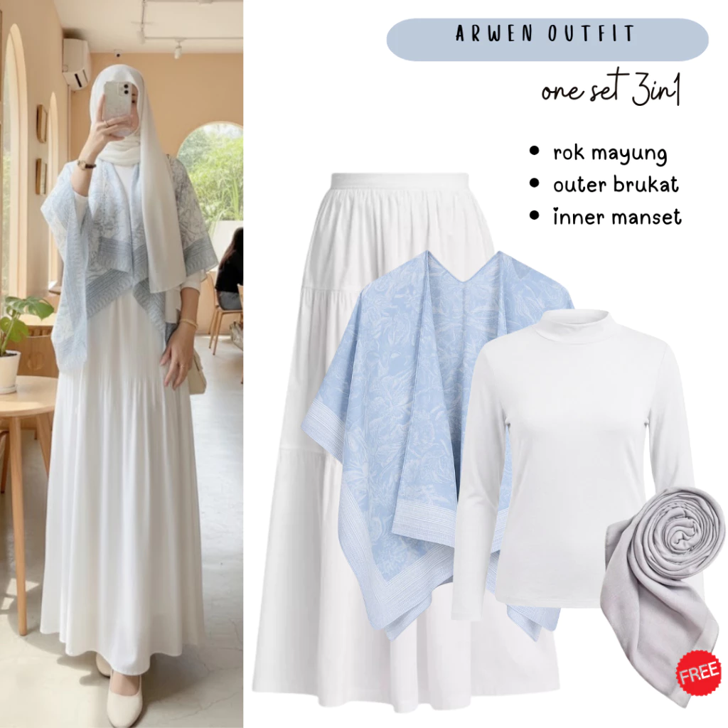 Set Wanita Kekinian Outer Arwen Rok Susun Elegan