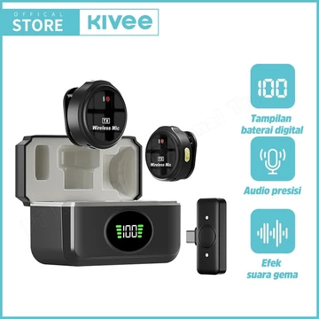 KIVEE Mic Wireless Clip On 2 In 1 KV UR37 Black Noise Cancelling Magnetik Kuat For Vlog Live