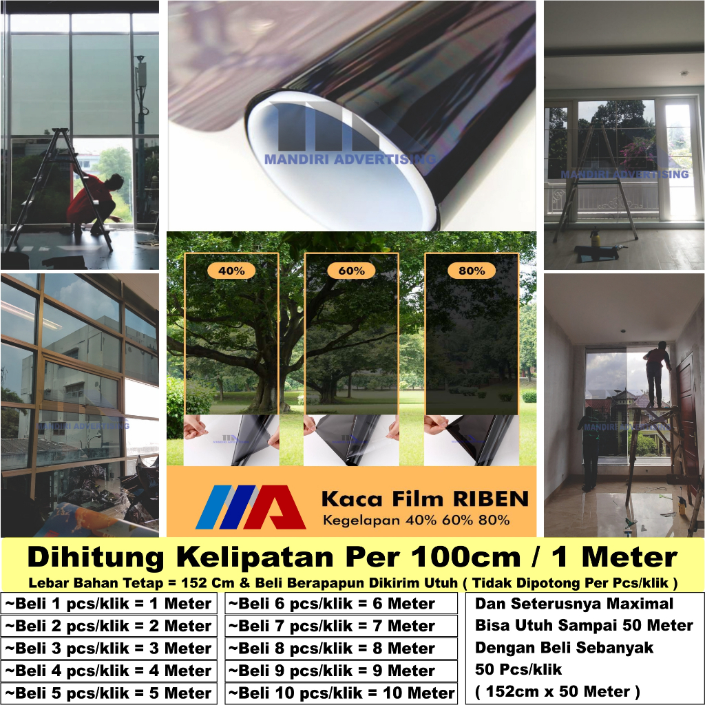 Jual Kaca Film Riben Hitam 150cm x 100cm/ Kelipatan 1 meter - Anti ...