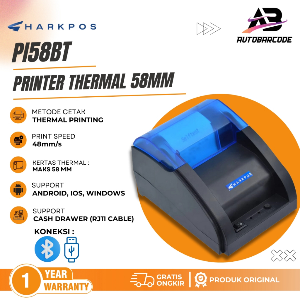 Jual Printer Bluetooth Thermal 58MM Kasir Usb Sharkpos PI58BT Rpp02 ...