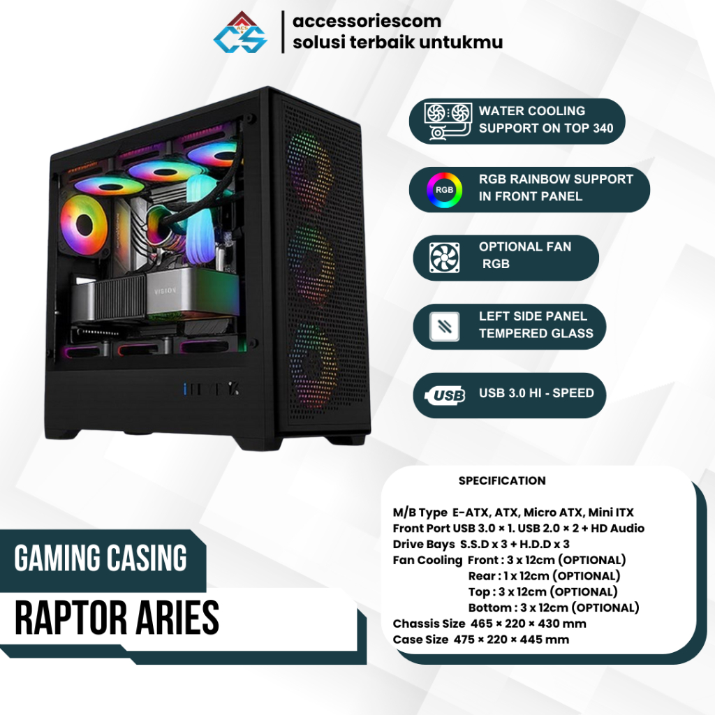 Jual Casing Gaming Raptor ARIES Full Tower – Support E-ATX Tempered ...
