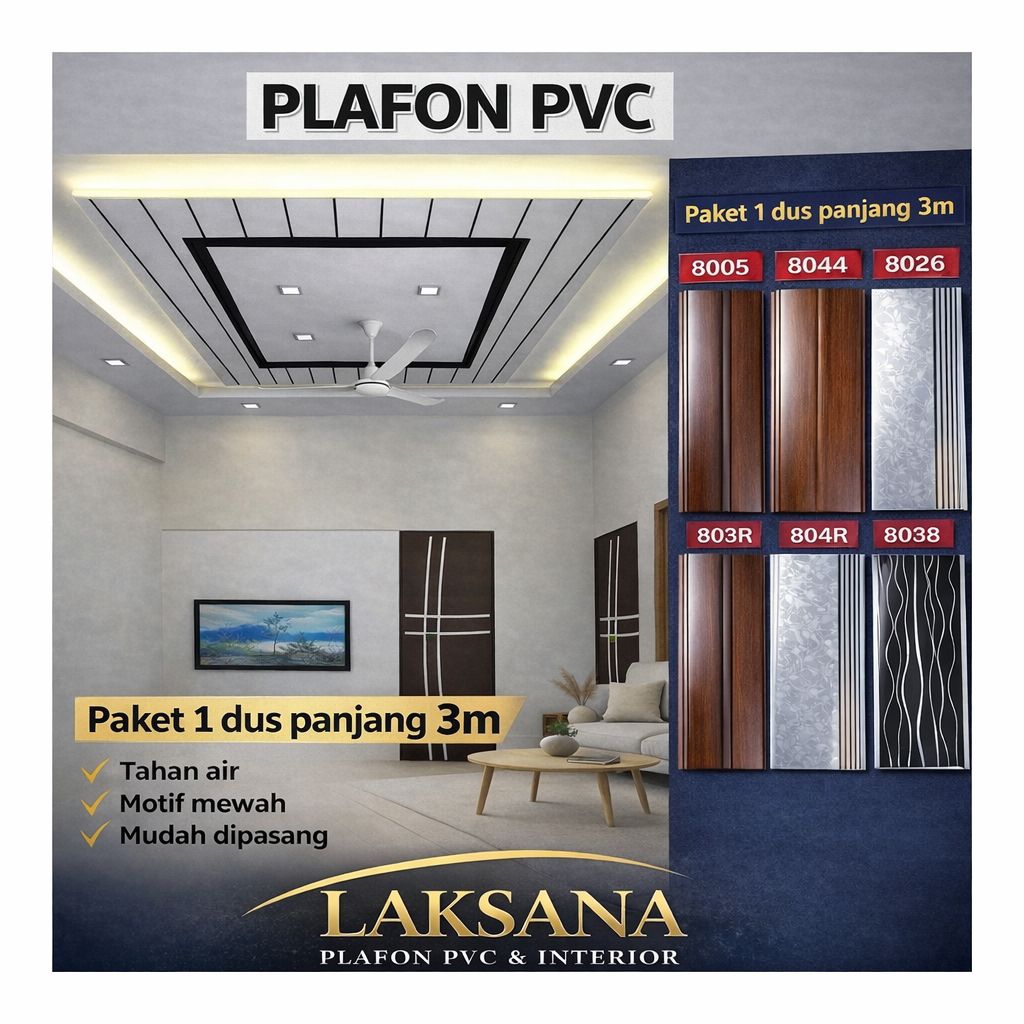Jual PLAFON PVC PAKET 1 DUS ISI 16PCS / PANJANG 3 METER LEBAR 20CM BEST ...