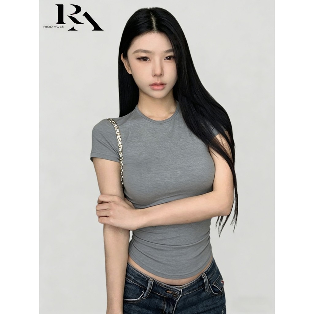 Jual RIOD AOER Kaus Lengan Raglan Abu-abu Leher Bulat untuk Wanita ...