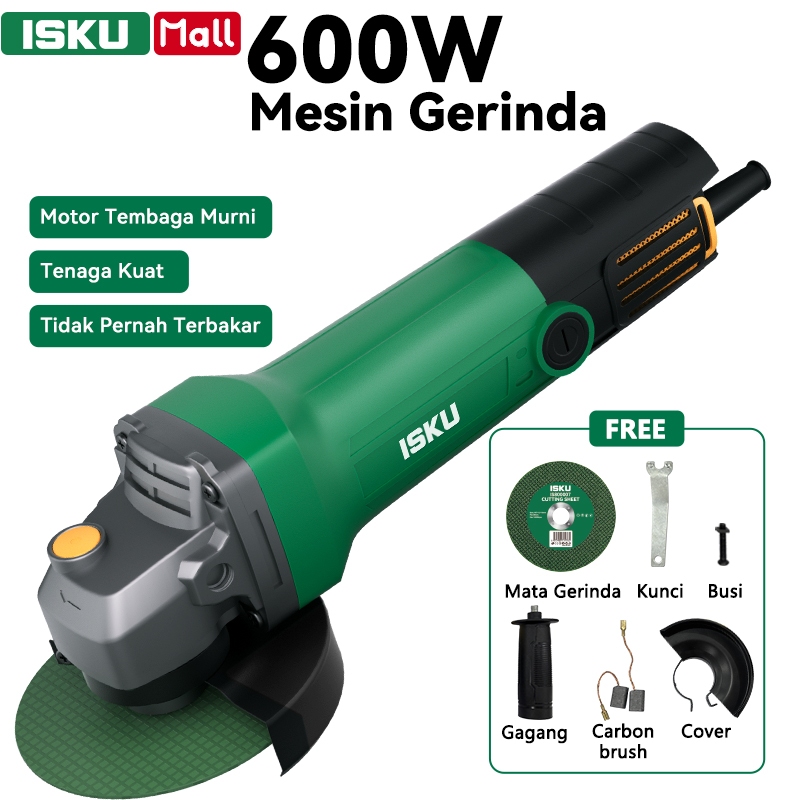 ISKU Mesin Gerinda Tangan 4 Inch 600W Angle Grinder Heavy Duty Gurinda Potong Poles Besi Kayu