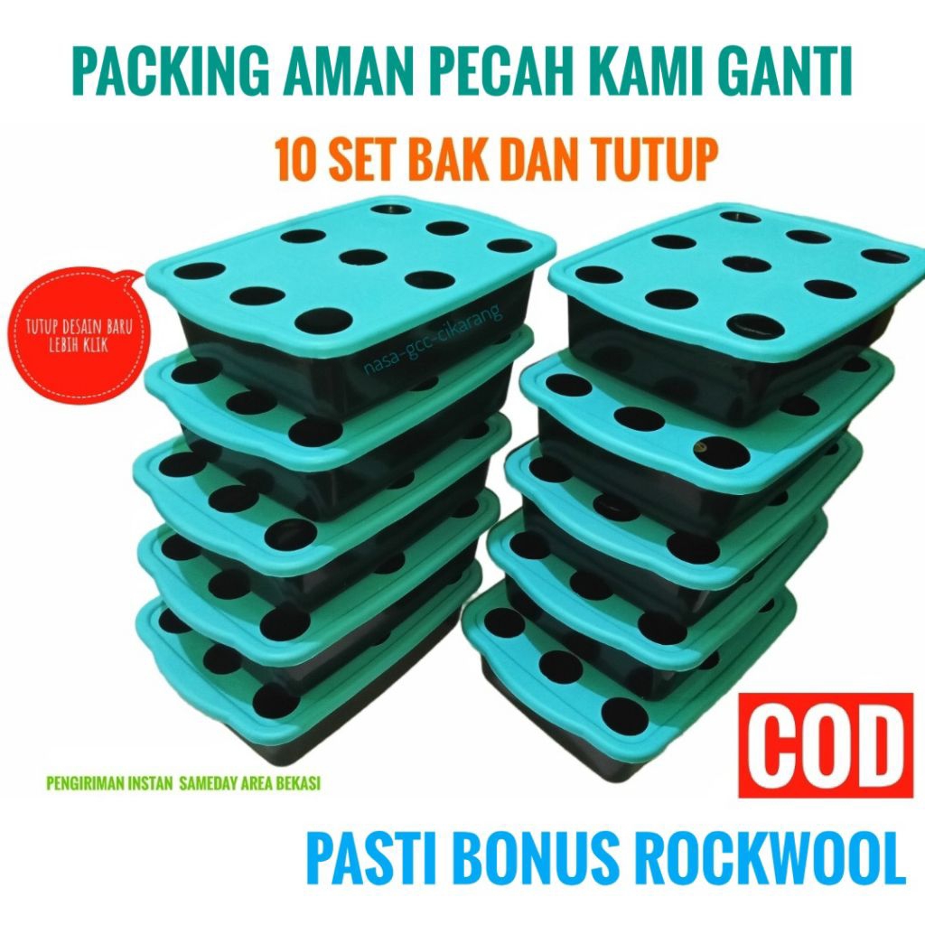 10 Set Bak Hidroponik+ Tutup 9 lubang tanam