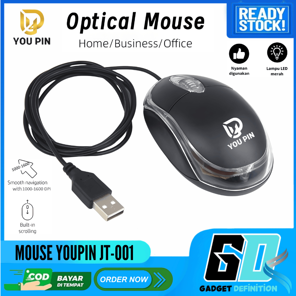Jual YOU PIN Mouse Lampu USB Standar Mouse Optik Lampu Kabel Optical ...