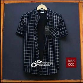 Kemeja Pria Dewasa Flanel Lengan Pendek Casual Kotak Catur Motif Fashion Premium