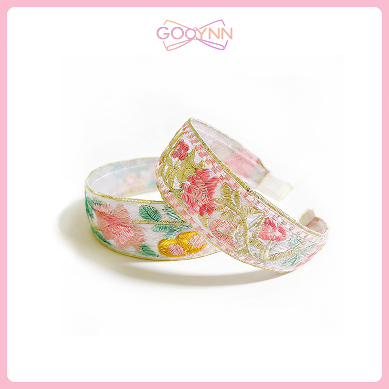 GOOYNN Bando Renda Bordir Motif Bunga Gaya Korea Ikat Rambut Bordir Bunga Bertepi Lebar Gaya Korea Bando Poni Aksesoris Rambut Bandana Cantik Bunga Wanita