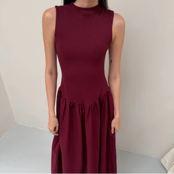 THALIA DRESS ROOHA Basic Drop Waist Ribbed Cotton Maxi Dress Wanita