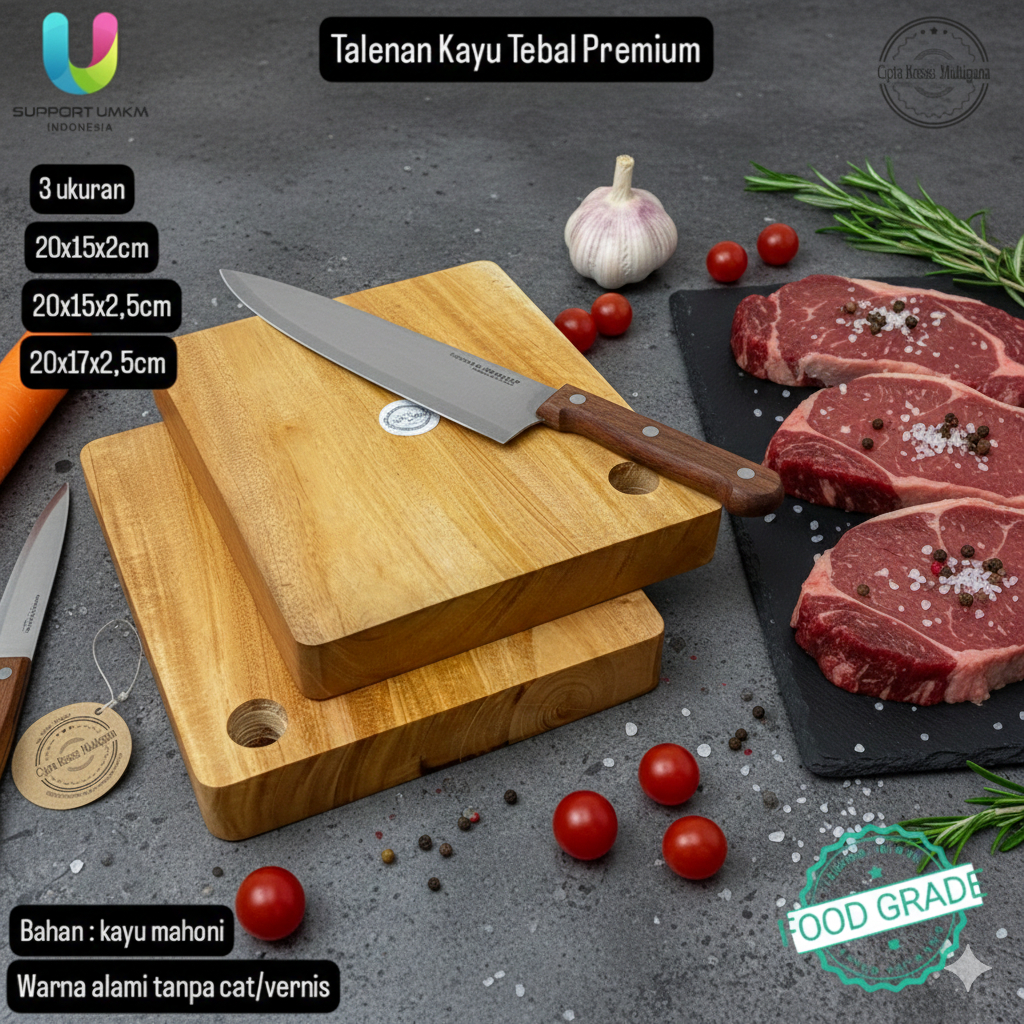Jual Talenan kayu mahoni kotak tebal/Talenan kayu premium/peralatan ...