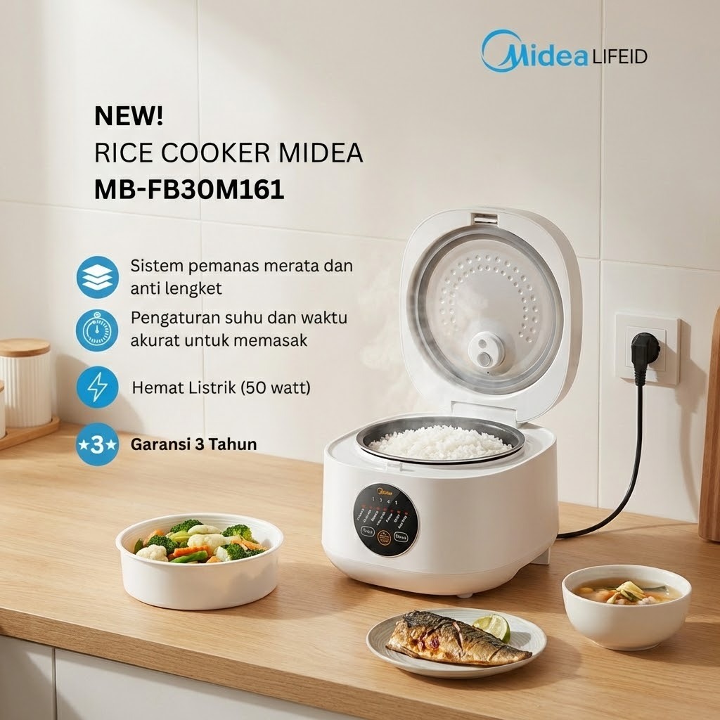 Jual [HADIAH GRATIS] MIDEA Digital Rice Cooker 1L MB-FB30M161W | 7 Mode ...