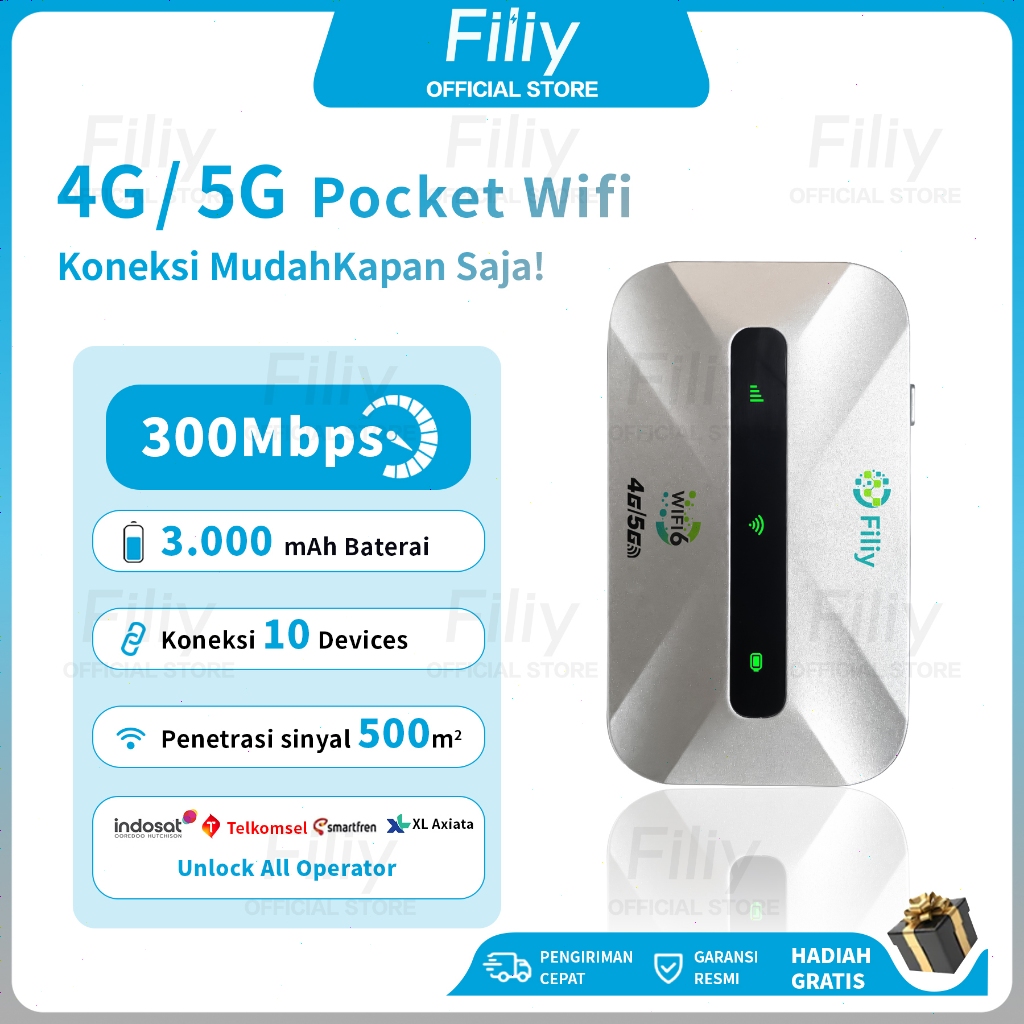 Filiy Pocket Wifi M806 Portable Modem 4G/5G LTE 300Mbps Unlock All Operator Baterai 3.000 mAh Mifi
