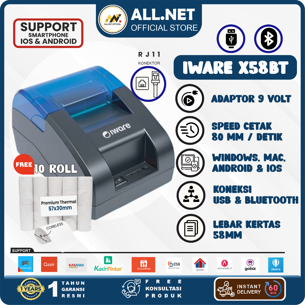 Jual Printer Kasir Thermal Bluetooth X58BT II - Printer Iware X Series ...