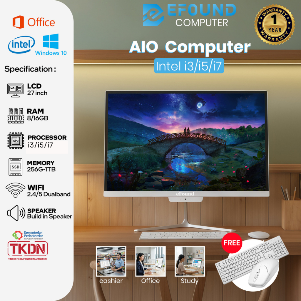 eFound NEW PC All-in-One Intel Core i3/i5/i7 – Super Tipis, Full HD 27 inch Z2, 16GB RAM, 1TB SSD Cocok untuk Rumah, Belajar, Kantor & Sekolah