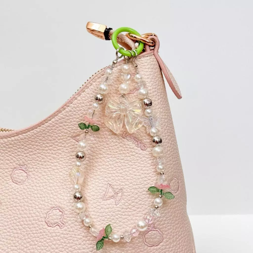 BAG CHARM CLEAR RIBBON & FLOWER
