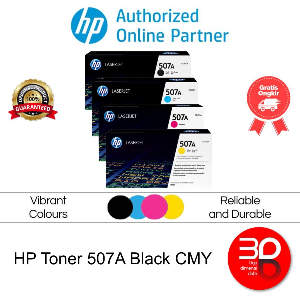 HP Toner 507A Black Cyan Magenta Yellow LaserJet Cartridge Original [CE400A CE401A CE402A CE403A]