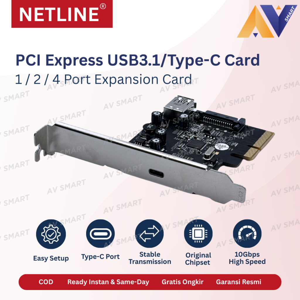 Jual Netline PCIe USB3.1 Type-C 1 / 2 / 4 Port Expansion Card PCI ...