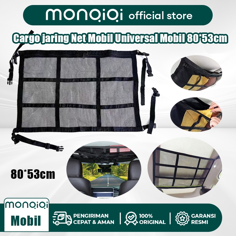 Monqiqi Cargo Jaring Bagasi Mobil Cargo Net Mobil Universal 80×53cm Car Ceiling Organizer Net Atap Jaring Saku Gantung Tas Penyimpanan Mobil